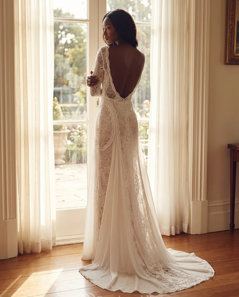 Vestido de encaje estilo boho para ceremonia civil view 7