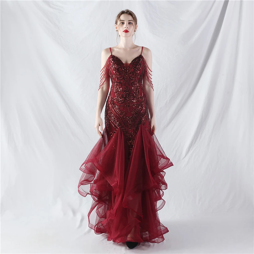 Handgefertigte Perlen, festes Netz, Positionierungsblumenperlen, Spleißnetz, heißes Tanz-Feier-Performance-Kleid view 21