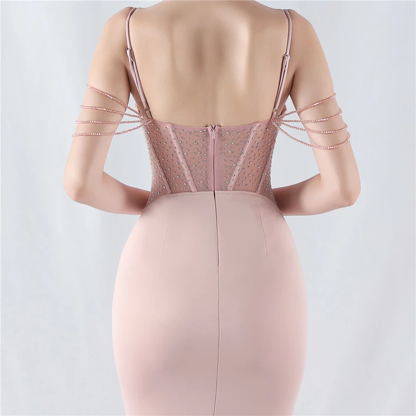 Vestido de noche con cintura de espiga, bordado de diamantes de imitación, ideal para banquetes y presentaciones. view 34