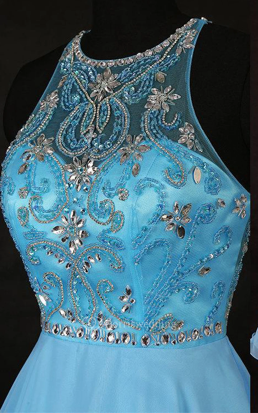 Mini Sleevelss Chiffon Dress With Beading And Keyhole Back view 3