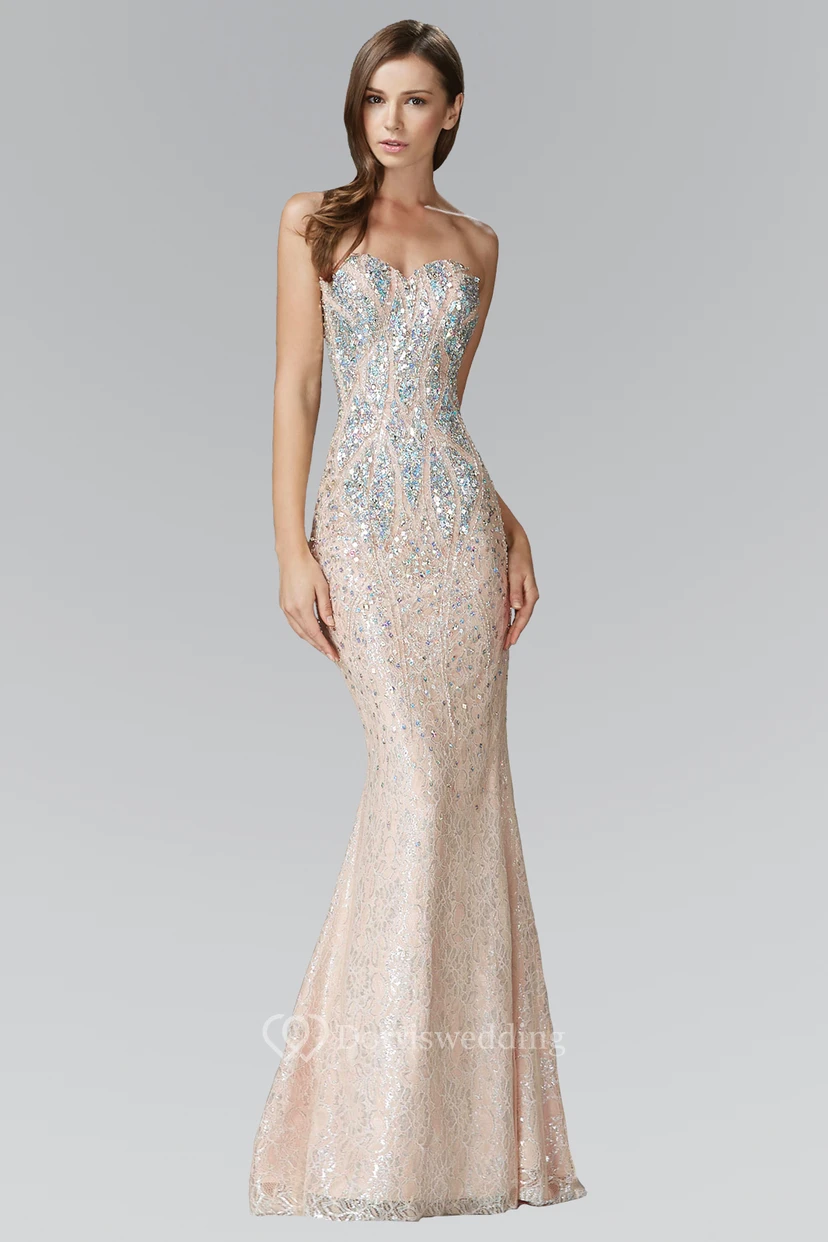 Mermaid Long Sweetheart Sleeveless Lace Dress With Beading
