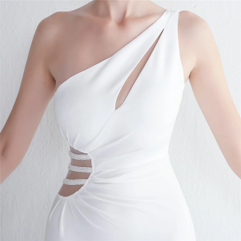 Pressing Beading Craft Toast Dress Long One Shoulder Thank You Banquet Slim Fishtail Skirt Wedding Car Model Exhibition view 8