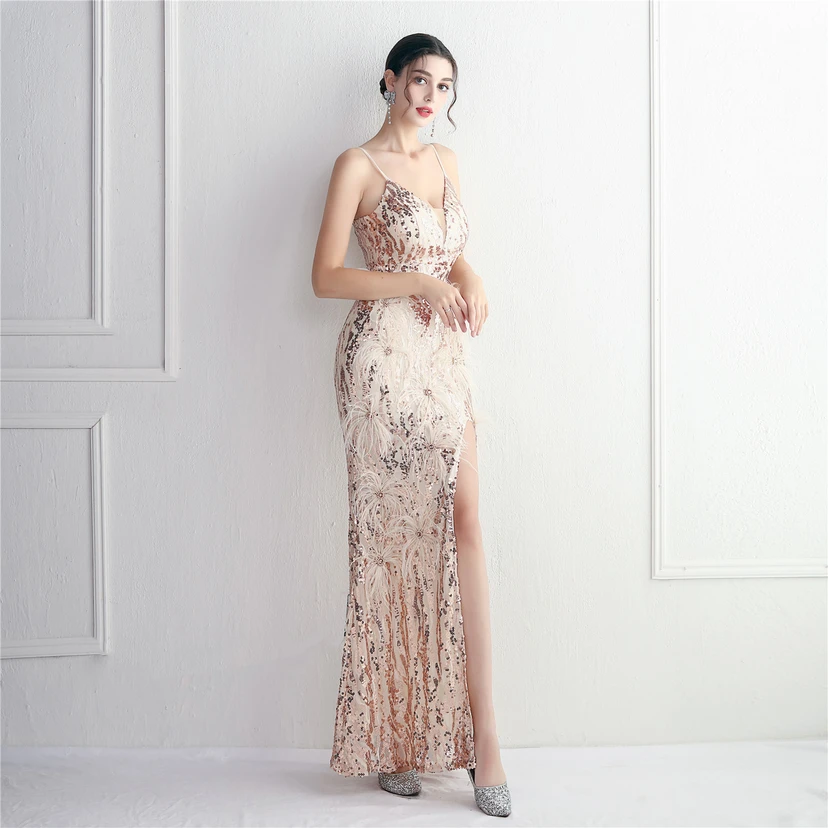 Positioning Flower Craft Beading Craft Imported Wool Dress Long Banquet Slim Evening Dress Elegant Temperament view 31