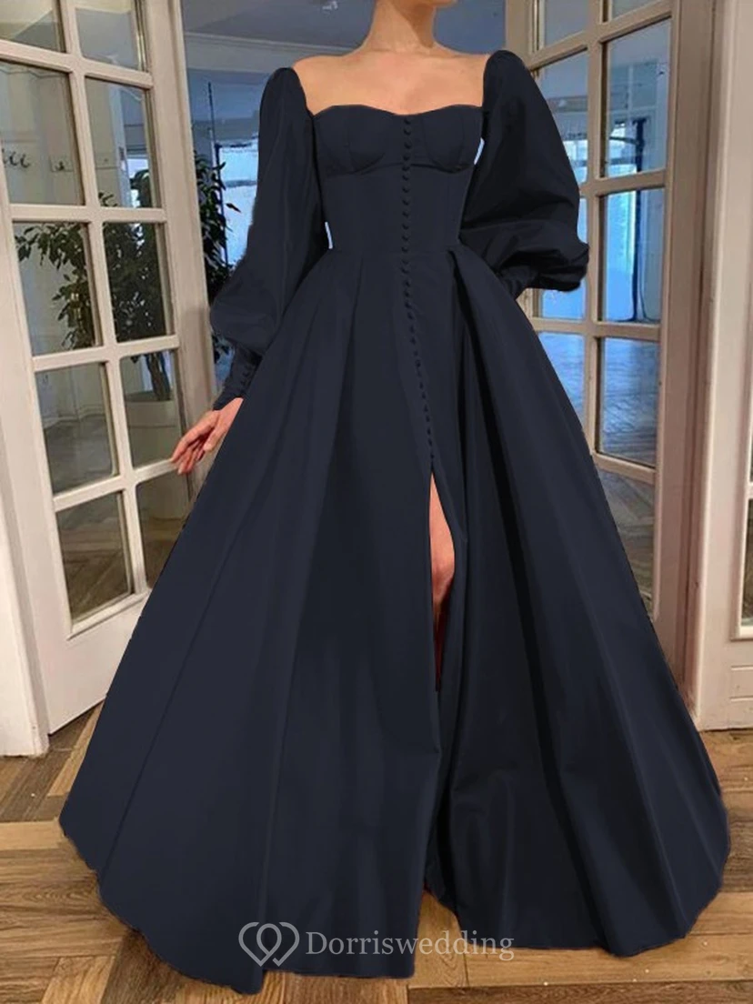 Elegantes Kleid im Vintage-Stil mit langen Puffärmeln, Empire-Stil und Schlitz vorne view 13
