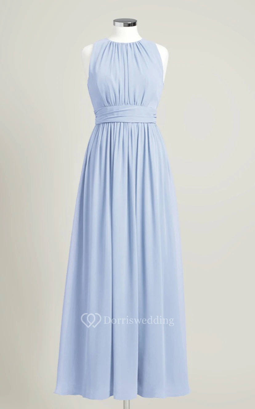 Impressive Long-Chiffon Sleeveless Jewel-Neck Dress view 11