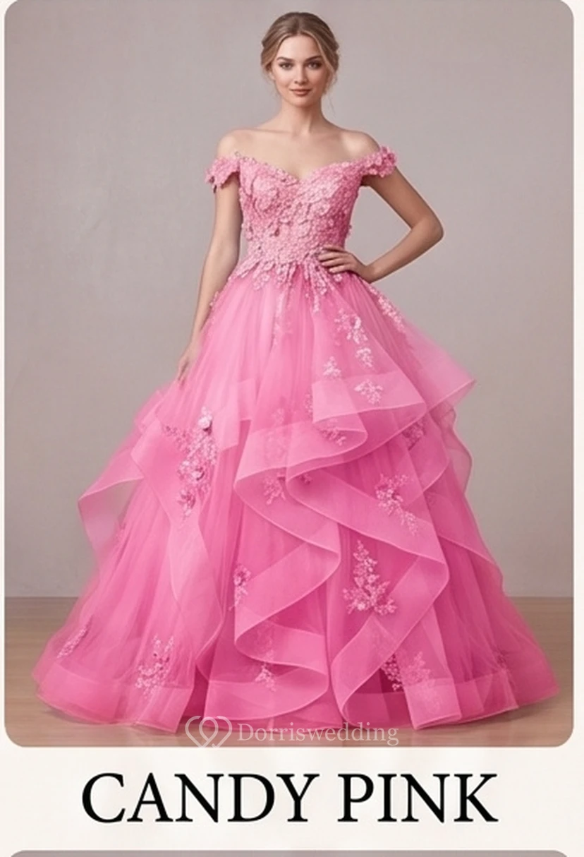 Robe de bal brodée bleu clair à épaules dénudées view 9