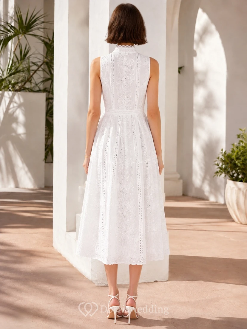 Elegantes, ärmelloses, besticktes A-Linien-Kleid mit hohem Kragen und Teelänge für besondere Anlässe view 2