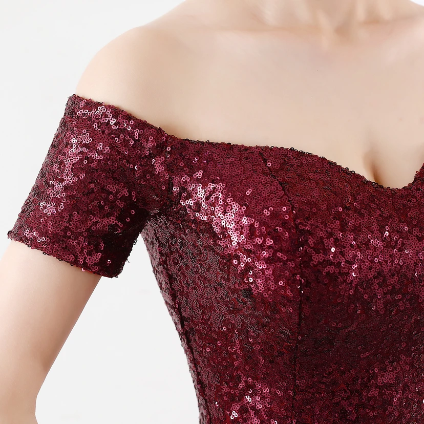 Robe asymétrique à manches courtes, style européen et américain, sequins dégradés, robe de soirée de mariage ou de banquet. view 11