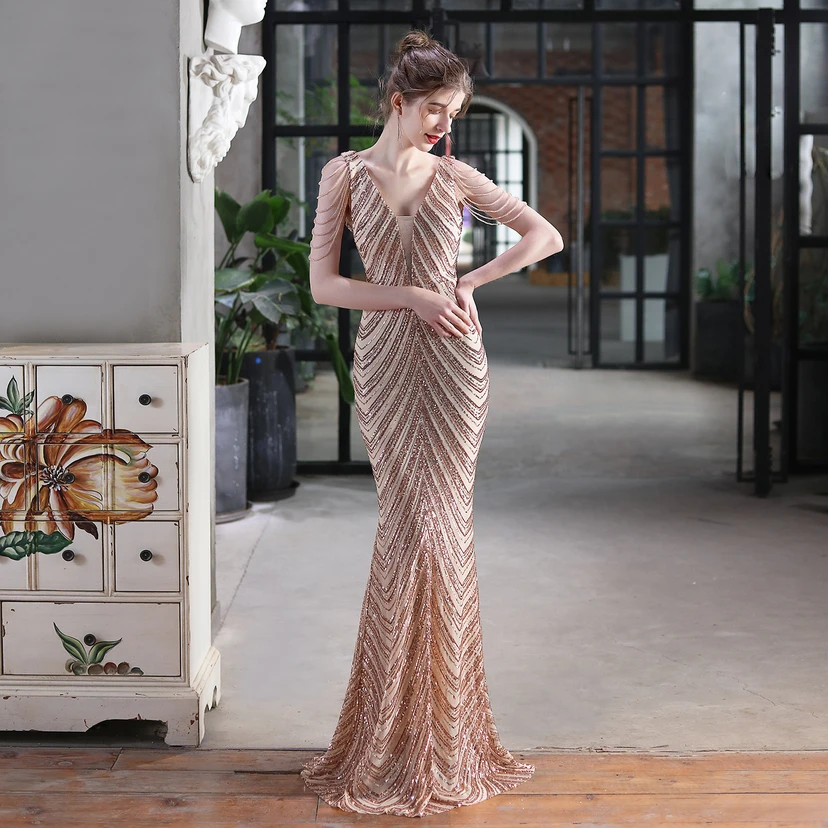 Paillettenbesetztes Meerjungfrauenkleid für Auftritte, Internet-Promi-Events, Bankette, Automodelle, Etikette, Abendkleid view 5