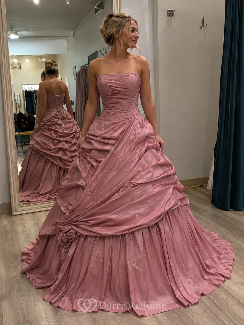 A-Line Maxi Sweetheart Pleats Zipper Lace-Up Back Lace Taffeta Dress view 8