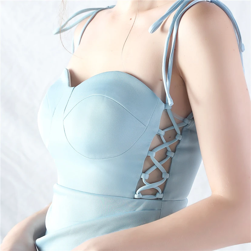 Vestido de noche de satén con cintura y orejas fijas, nueva tendencia, con dos métodos de atado de cuerda. view 50
