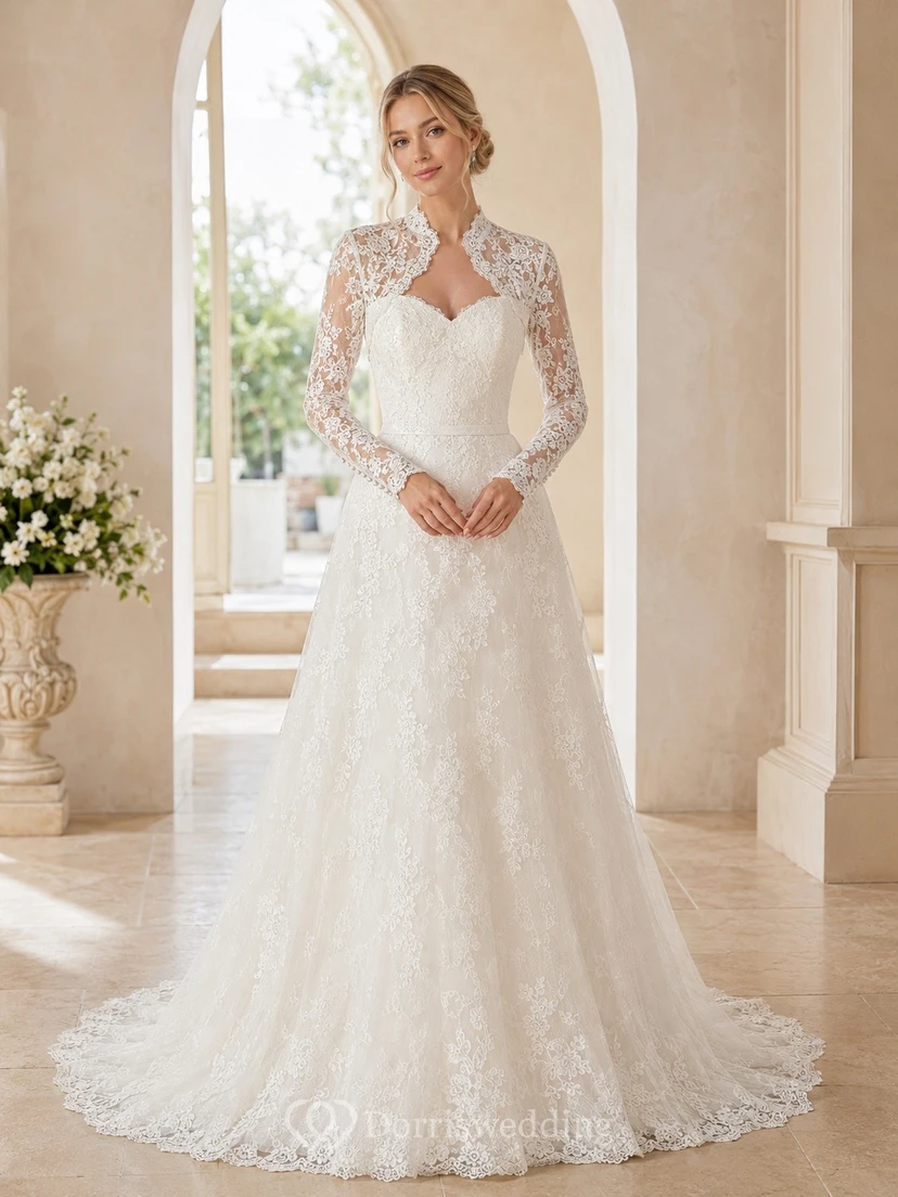 Brautkleid mit eckigem Ausschnitt, A-Linie und Schleppe, festlich