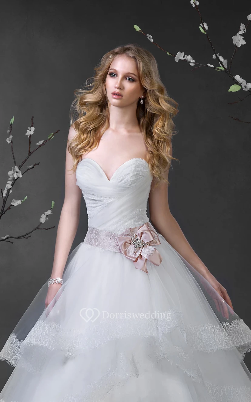 Ball Gown Maxi Sweetheart Sleeveless Lace-Up Tulle Dress With Tiers And Beading view 3