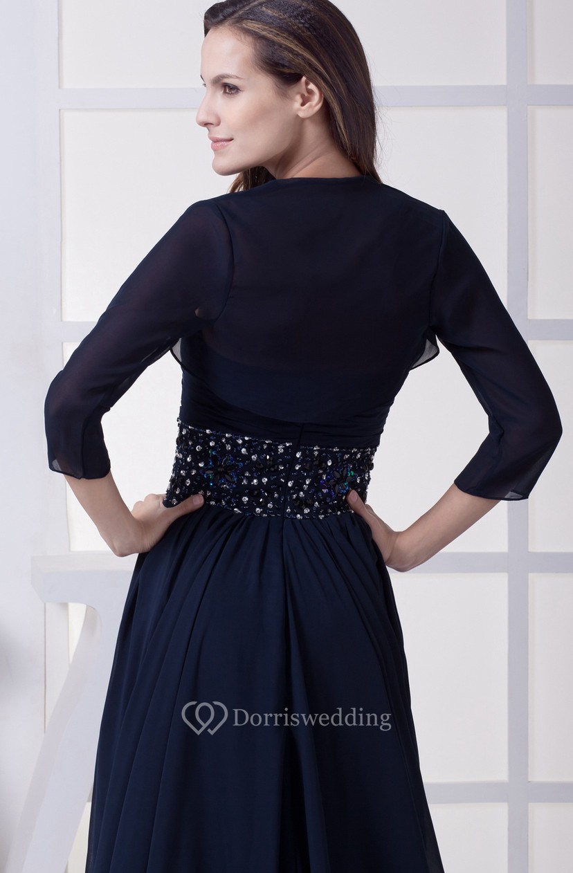 Sleeveless Chiffon Floor Length Ruched Jeweled Waist And Dress