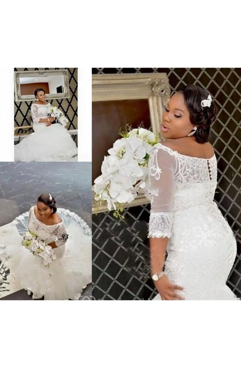 Elegant Half Long Sleeve Lace Appliques Off Shoulder Plus Size