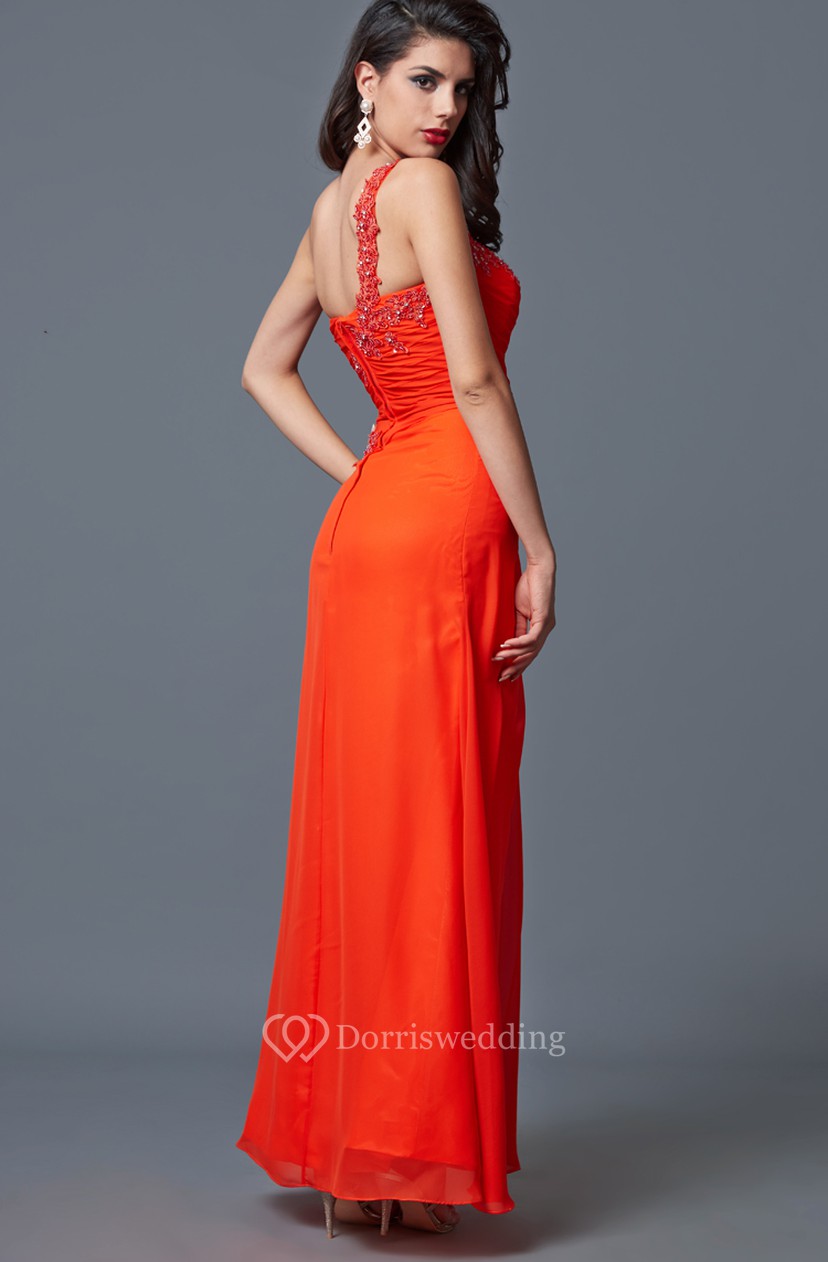Elegant One Sided Draping Chiffon And Lace Formal Long Dress With