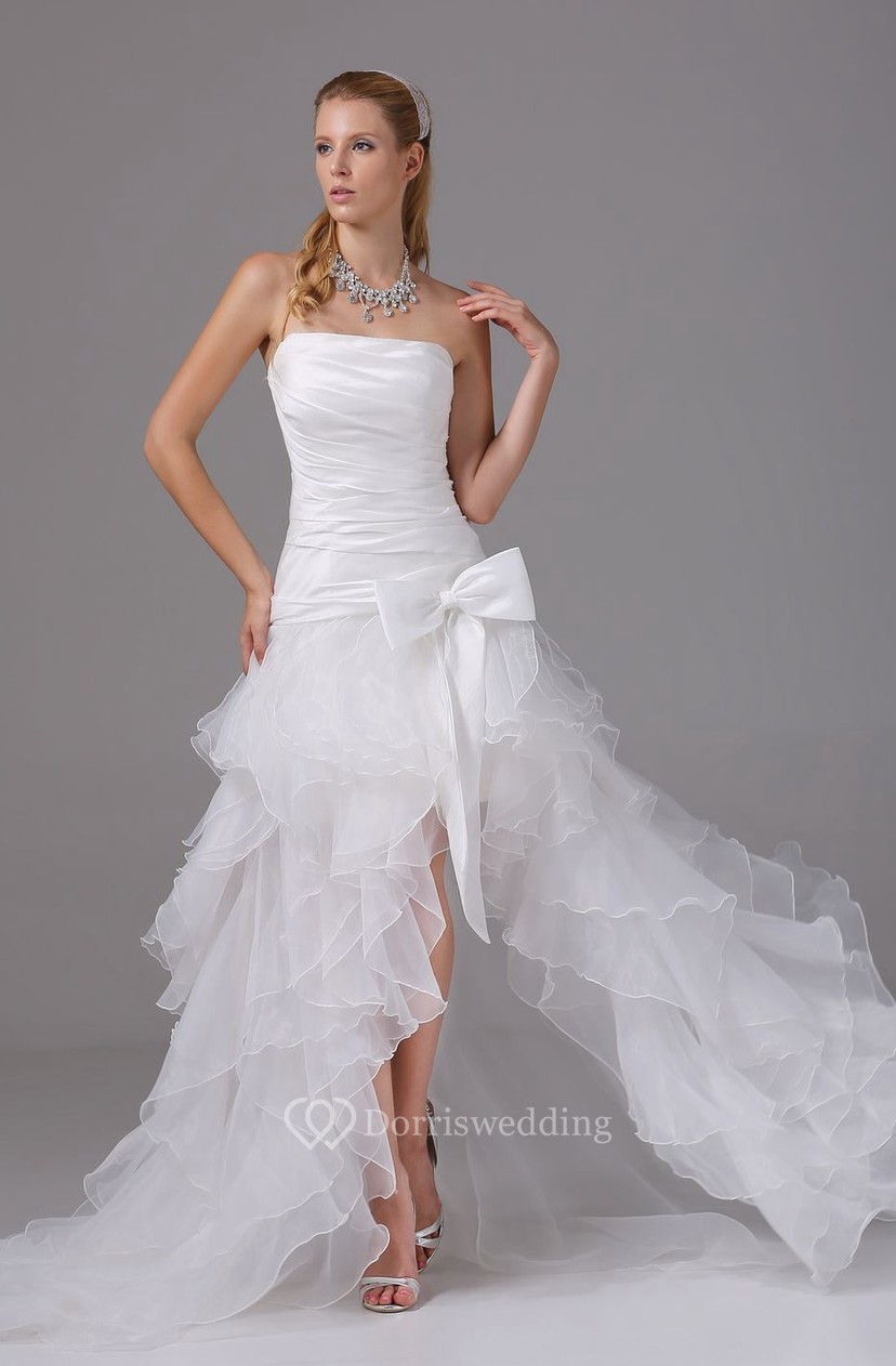 Noble Strapless High Low Organza Dress With Ruching And Corset