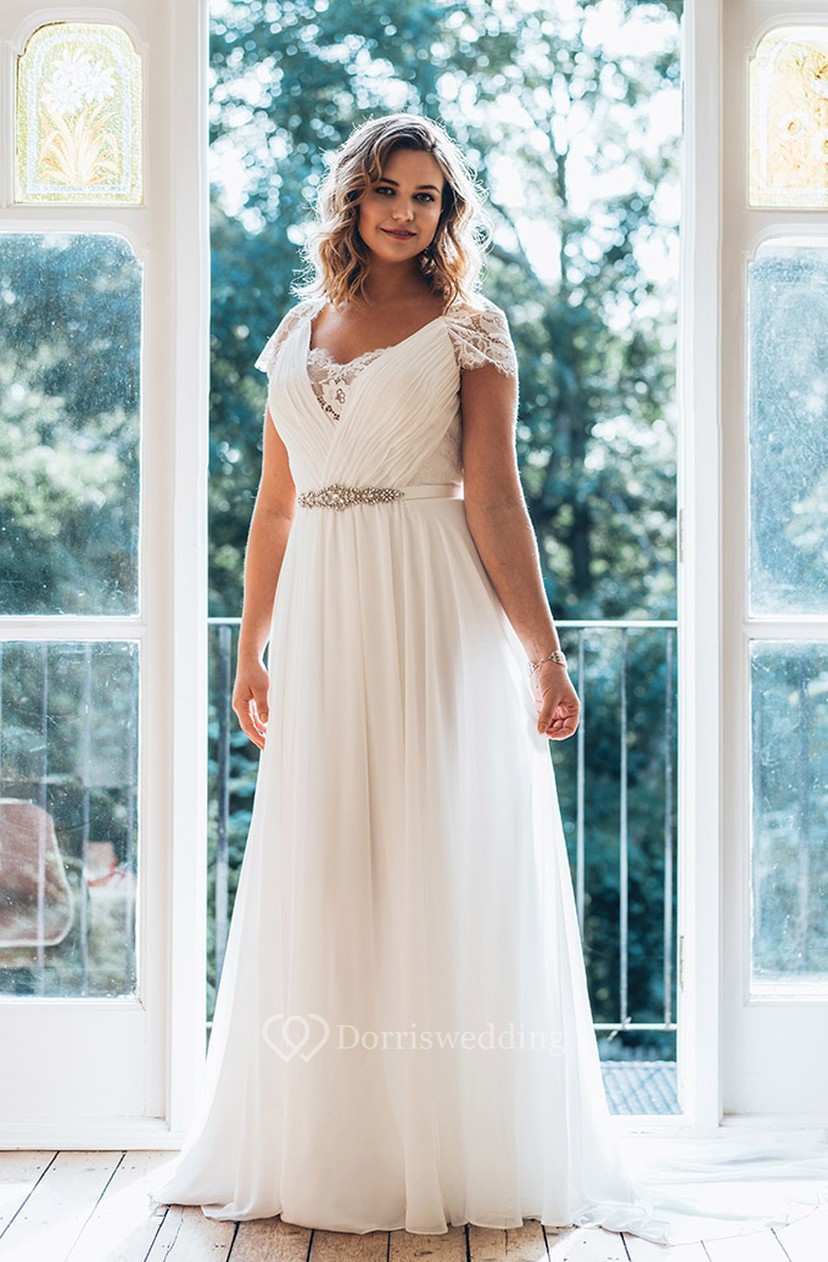 A-Line Short Sleeve Chiffon Dress
