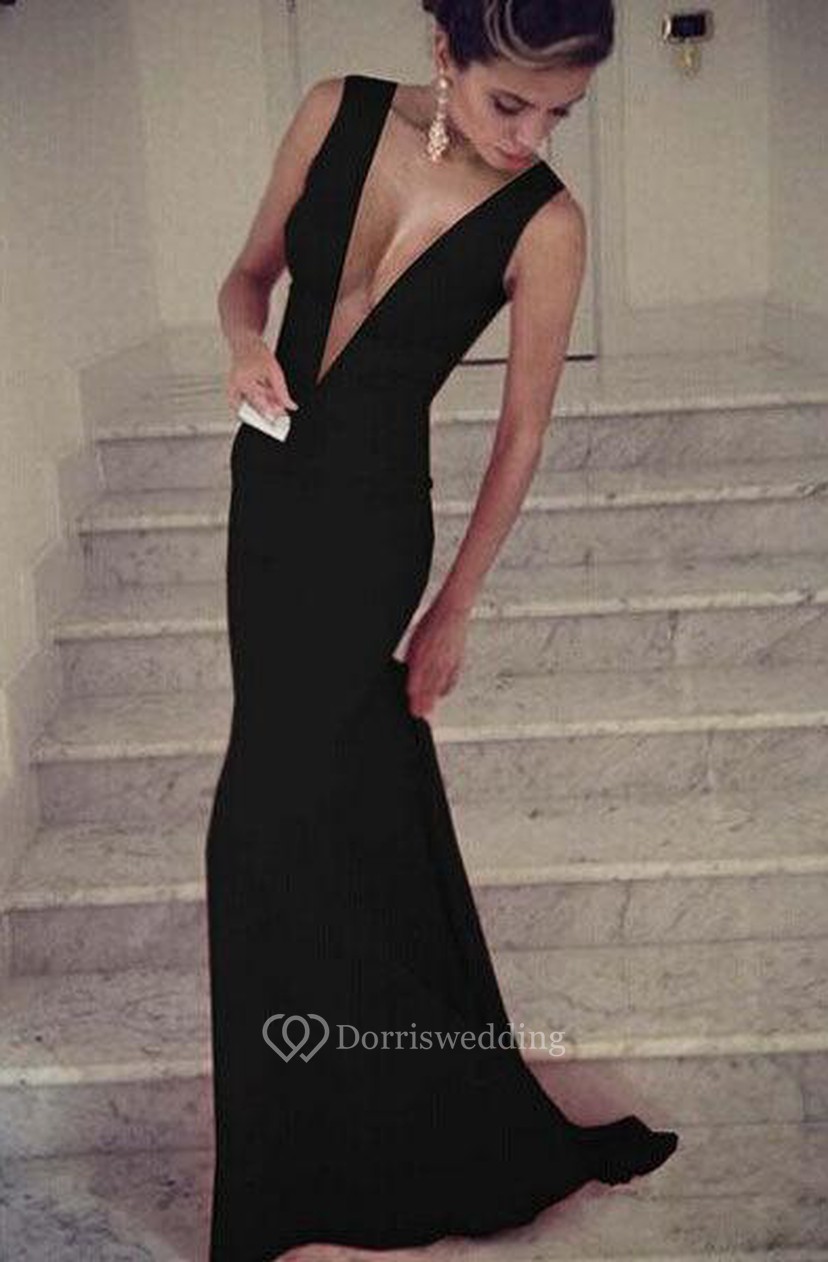 black v neck prom dress