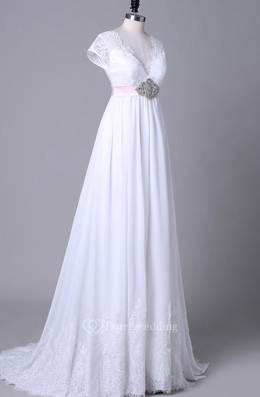 Tea Length Off The Shoulder One Shoulder V Neck Beading Chiffon