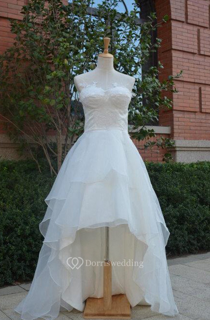 Sweetheart Lace Up Back High Low Chiffon Wedding Dress With