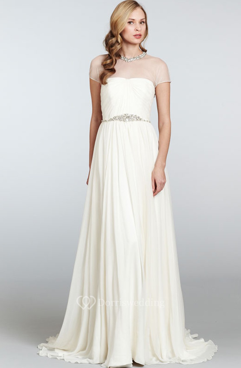 Graceful Draped Bodice Sheath Dress With Illusion Neckline And