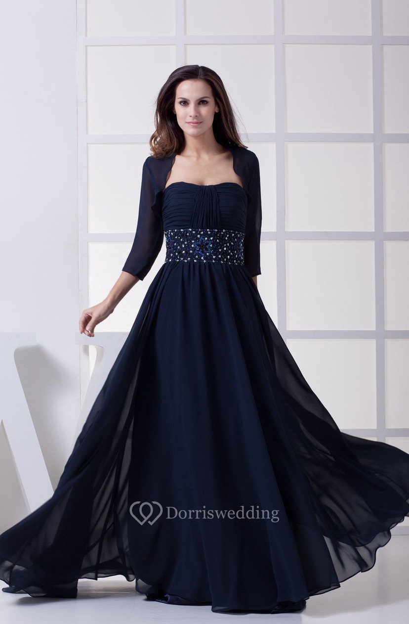 Sleeveless Chiffon Floor Length Ruched Jeweled Waist And Dress