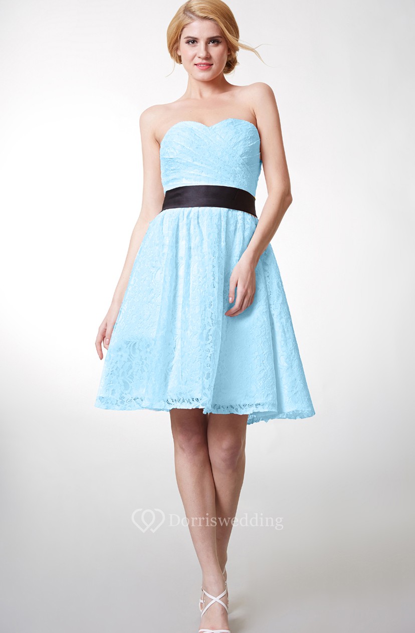 Ethereal Strapless Sweetheart A Line Floral Lace Dress With Black
