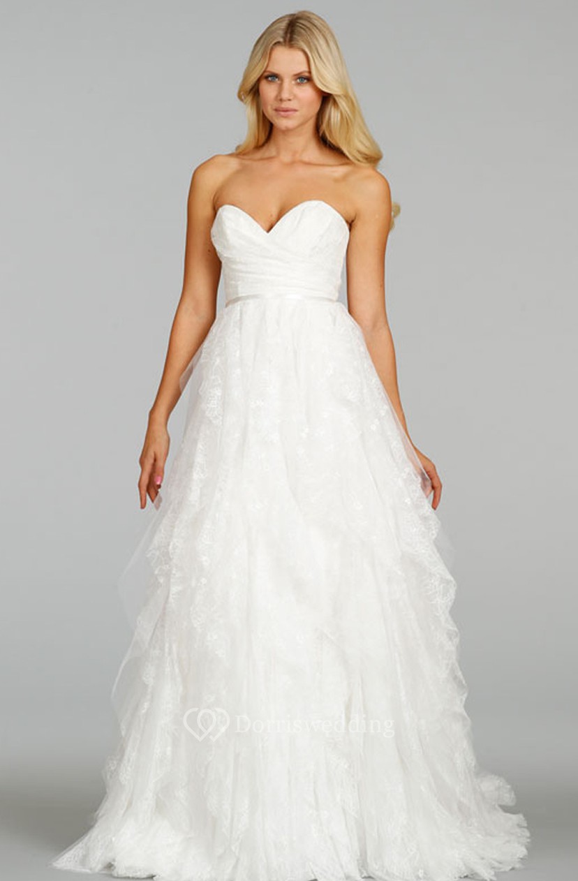 Glamorous Draped Bodice Cascading Ruffled Lace Tulle Dress