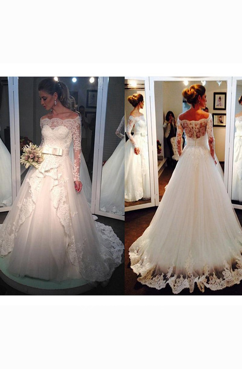 A Line Knee Length Long Sleeve Keyhole Tulle Dress Dorris Wedding