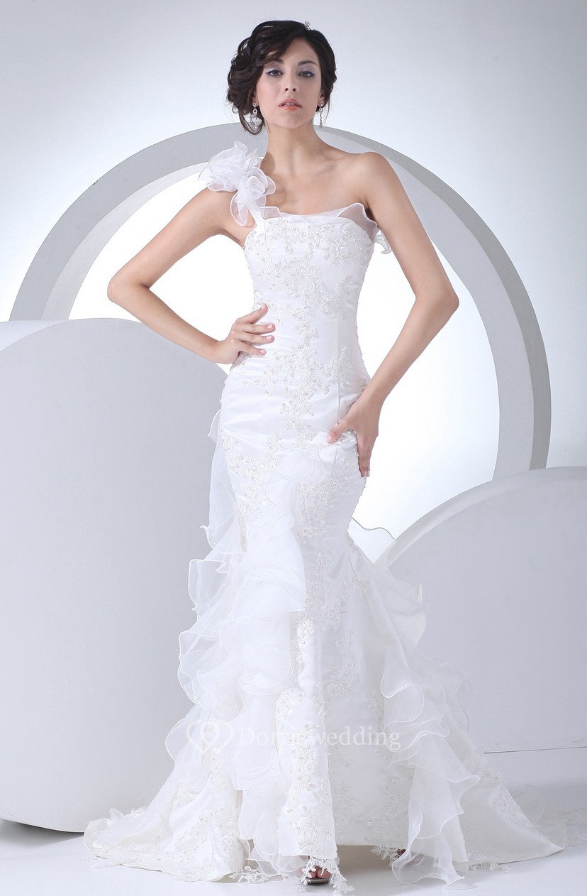 One Strap Ruffled Mermaid Corset Back And Dress With Appliques