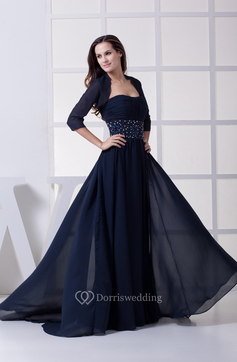 Sleeveless Chiffon Floor Length Ruched Jeweled Waist And Dress