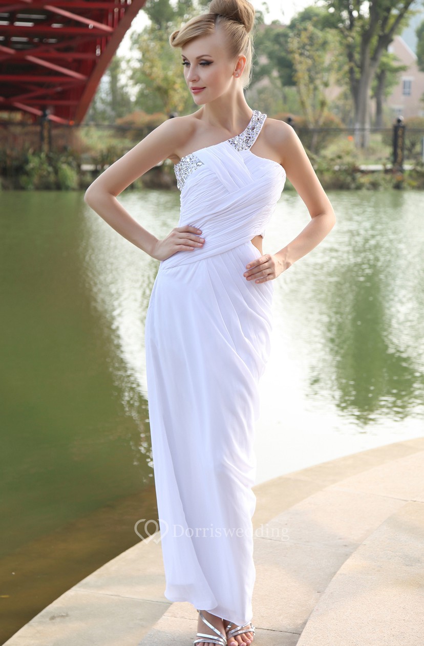 One Shoulder Chiffon Body Fitting Dress With Beaded Strap Dorris