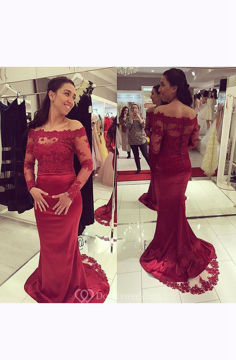 Lace Yoke Off The Shoulder Trumpet Taffeta Gown With Lace Dorris