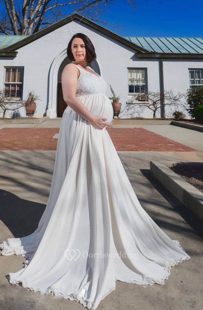 A Line Sleeveless Empire Maternity Wedding Dress Dorris Wedding