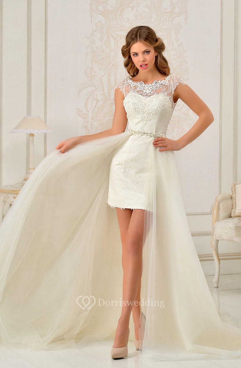Bateau Cap Sleeve Keyhole Back Lace Dress Dorris Wedding