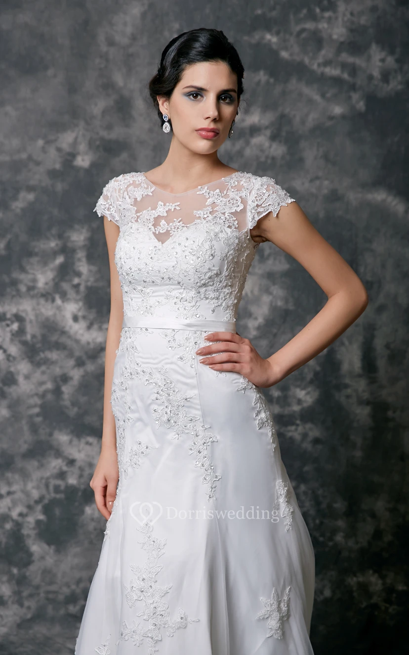 Cap Sleeve High Neck Beaded Lace Wedding Dress | Dorris Wedding