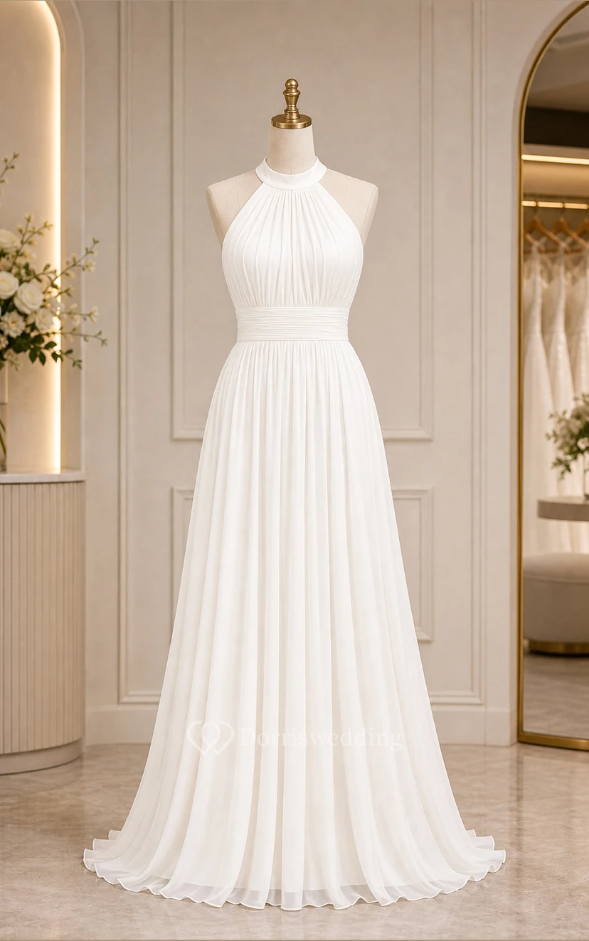 White Halter A-Line Wedding Dress view 7