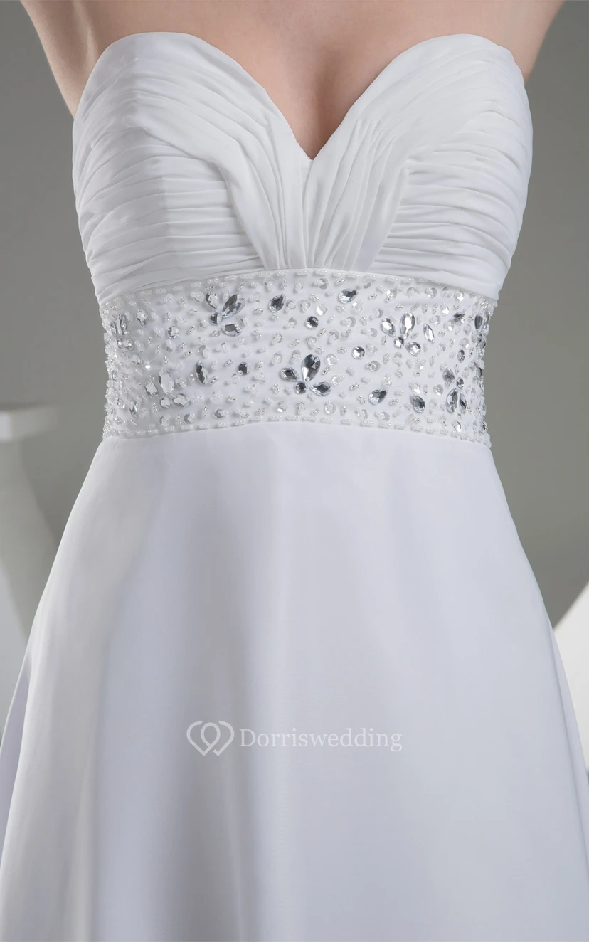 Sweetheart High Low A-Line Ruched Dress With Jeweled Sash view 2