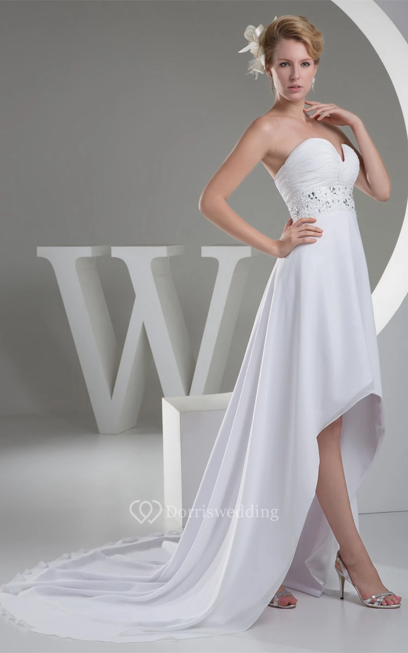 Sweetheart High Low A-Line Ruched Dress With Jeweled Sash view 5