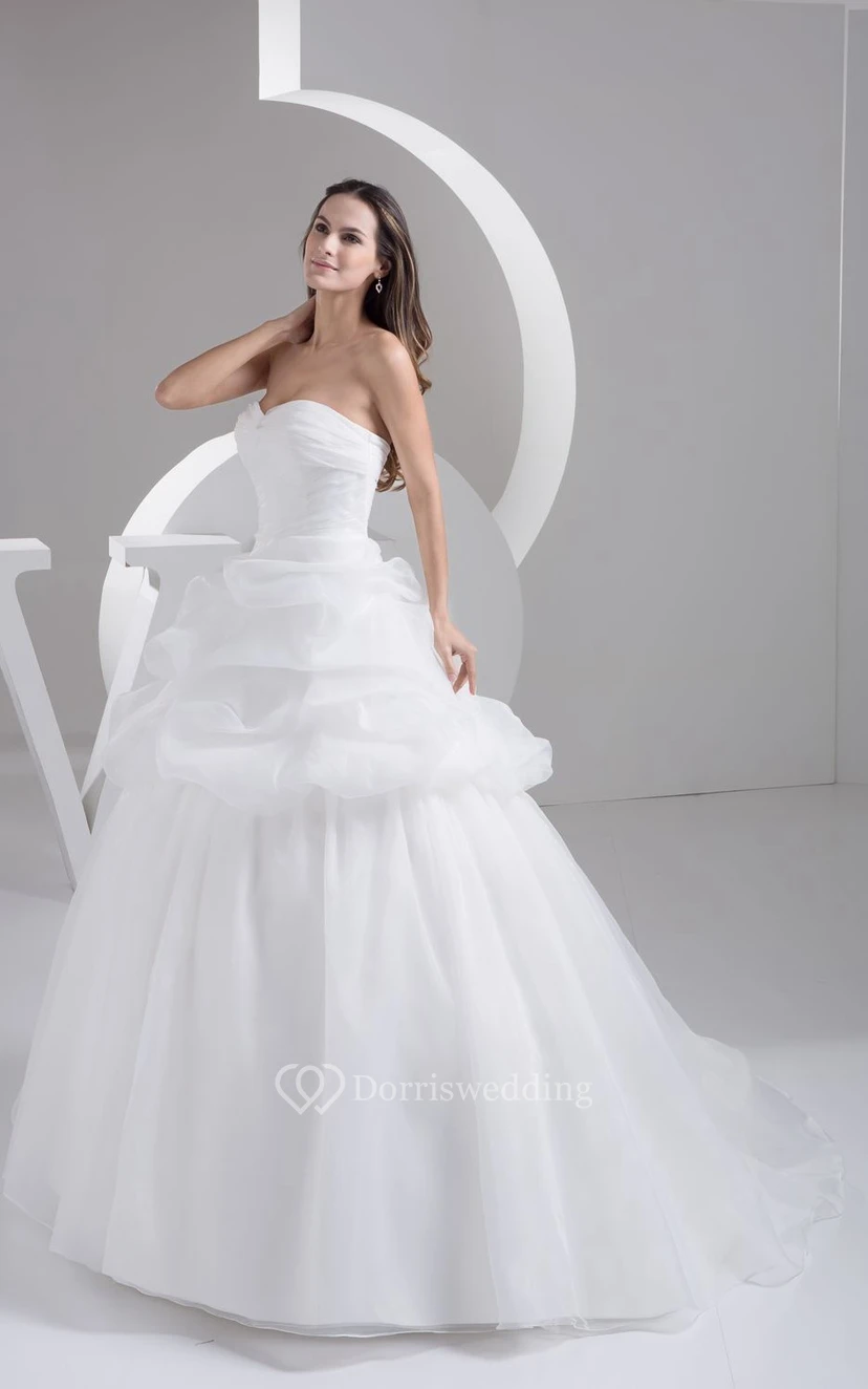 Sweetheart Pick-Up A-Line Gown With Tulle and Pleats view 8