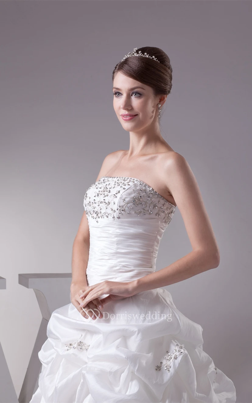 Sleeveless Pleated Pick-Up Appliques and Ball-Gown With Beading view 3