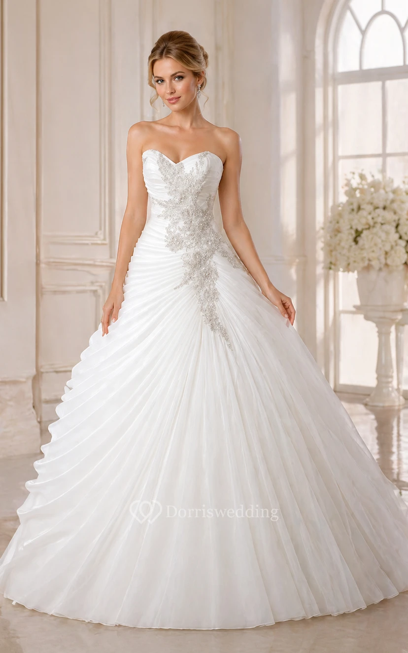 Glamorous Beadings Ruffles Ball Gown Princess Wedding Dress Sweetheart Sleeveless