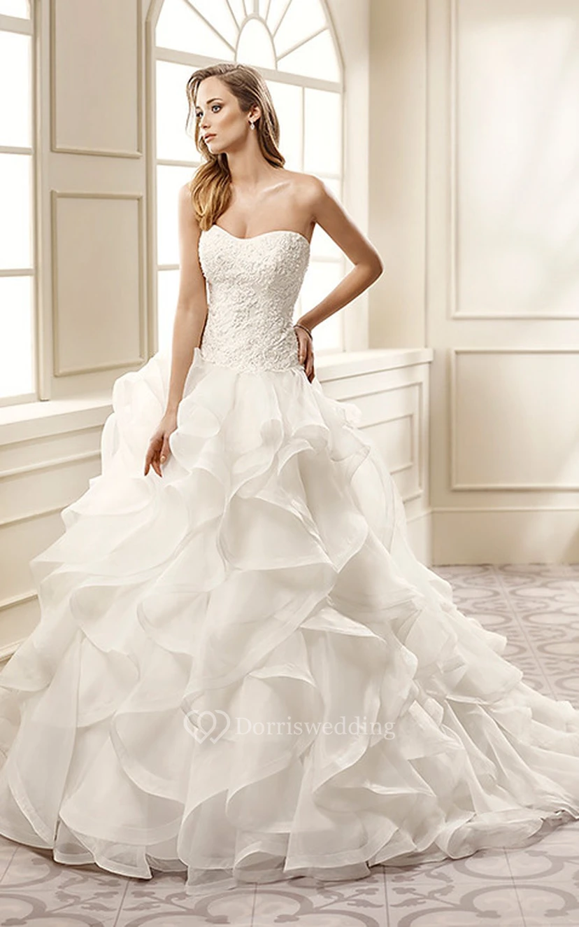 knee length dresses for ladies Lace and Tulle Layered Ruffle Wedding Dress with Off The Shoulder Lace Applique 10 / Off White / Tulle / Lace main image 0