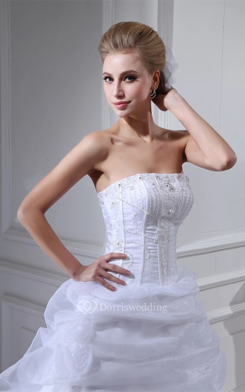 Sleeveless Tulle Ruffled Gemmed Bodice and Ball-Gown With Flower view 3