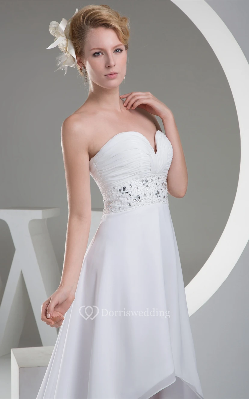 Sweetheart High Low A-Line Ruched Dress With Jeweled Sash view 6
