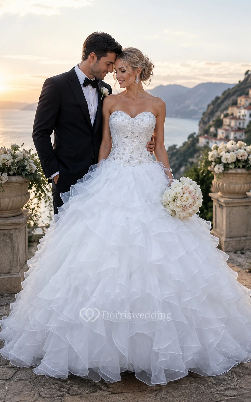 Ball Gown Sweetheart Organza Princess Wedding Dress with Ruffles