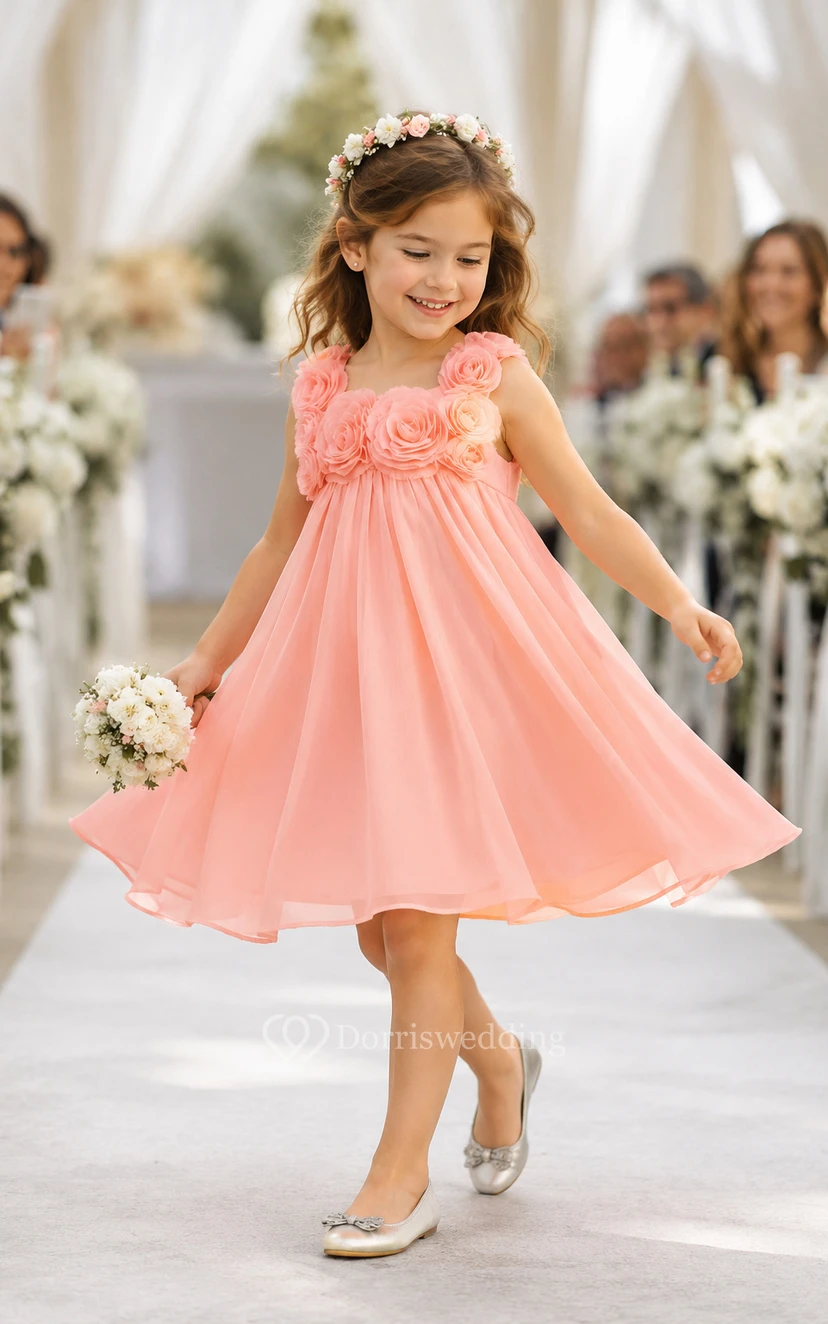 Robe de demoiselle d'honneur sans manches en mousseline arrivant aux genoux view 3