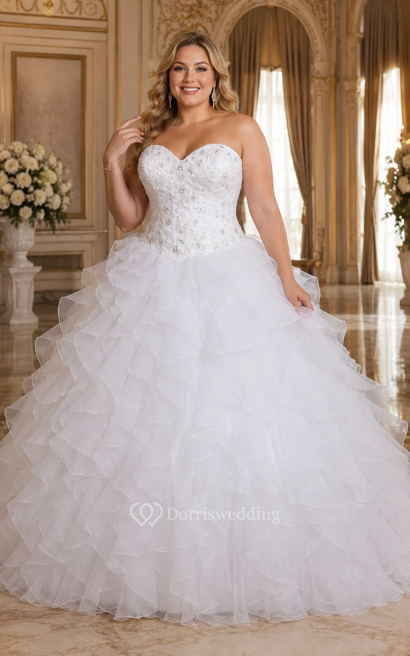 Ball Gown Sweetheart Organza Princess Wedding Dress with Ruffles view 3