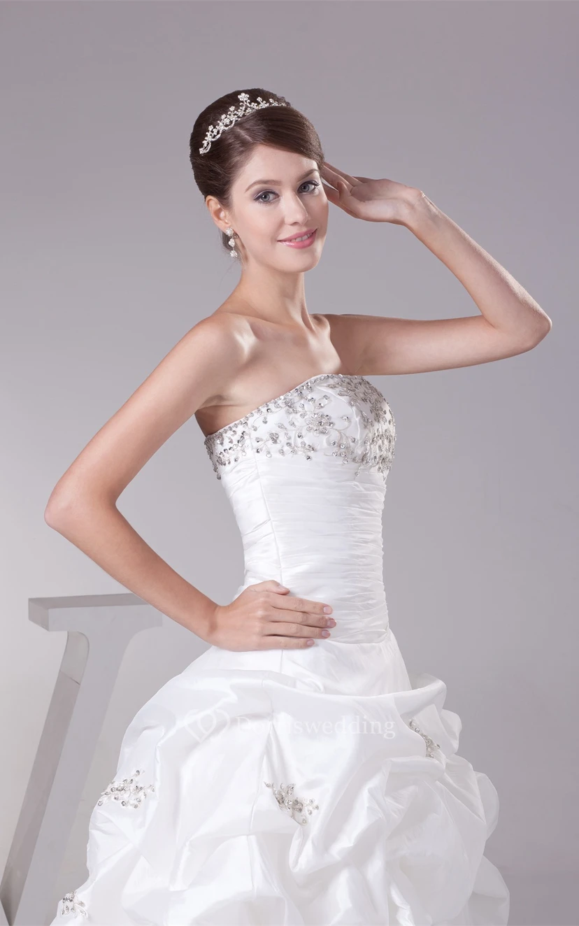 Sleeveless Pleated Pick-Up Appliques and Ball-Gown With Beading view 8